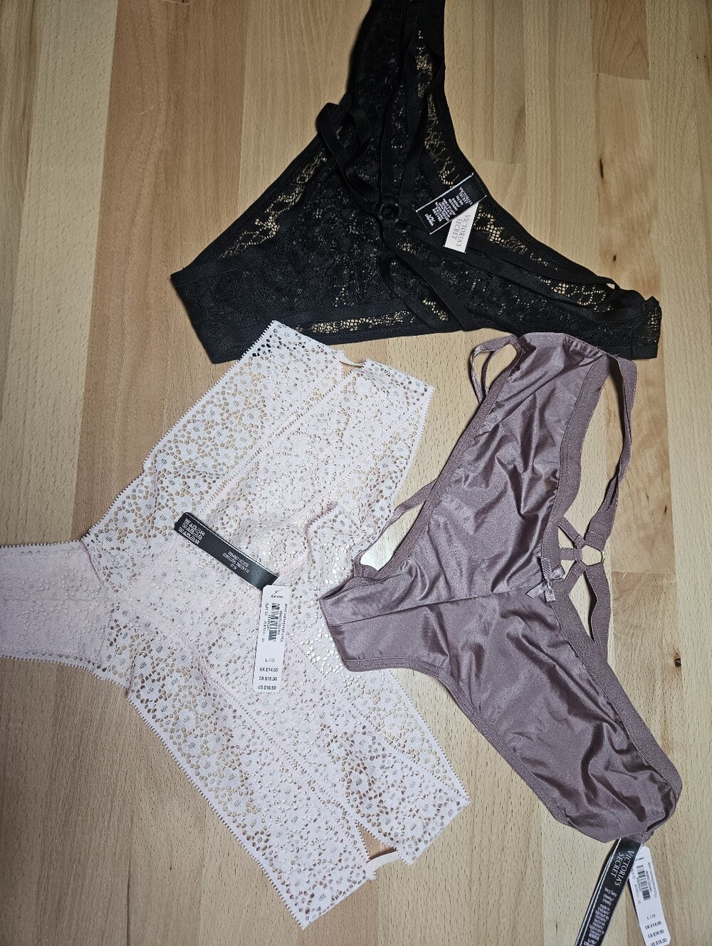 (3) Victoria's Secret Sexy Strappy Lace Panty Underwear Panties Large